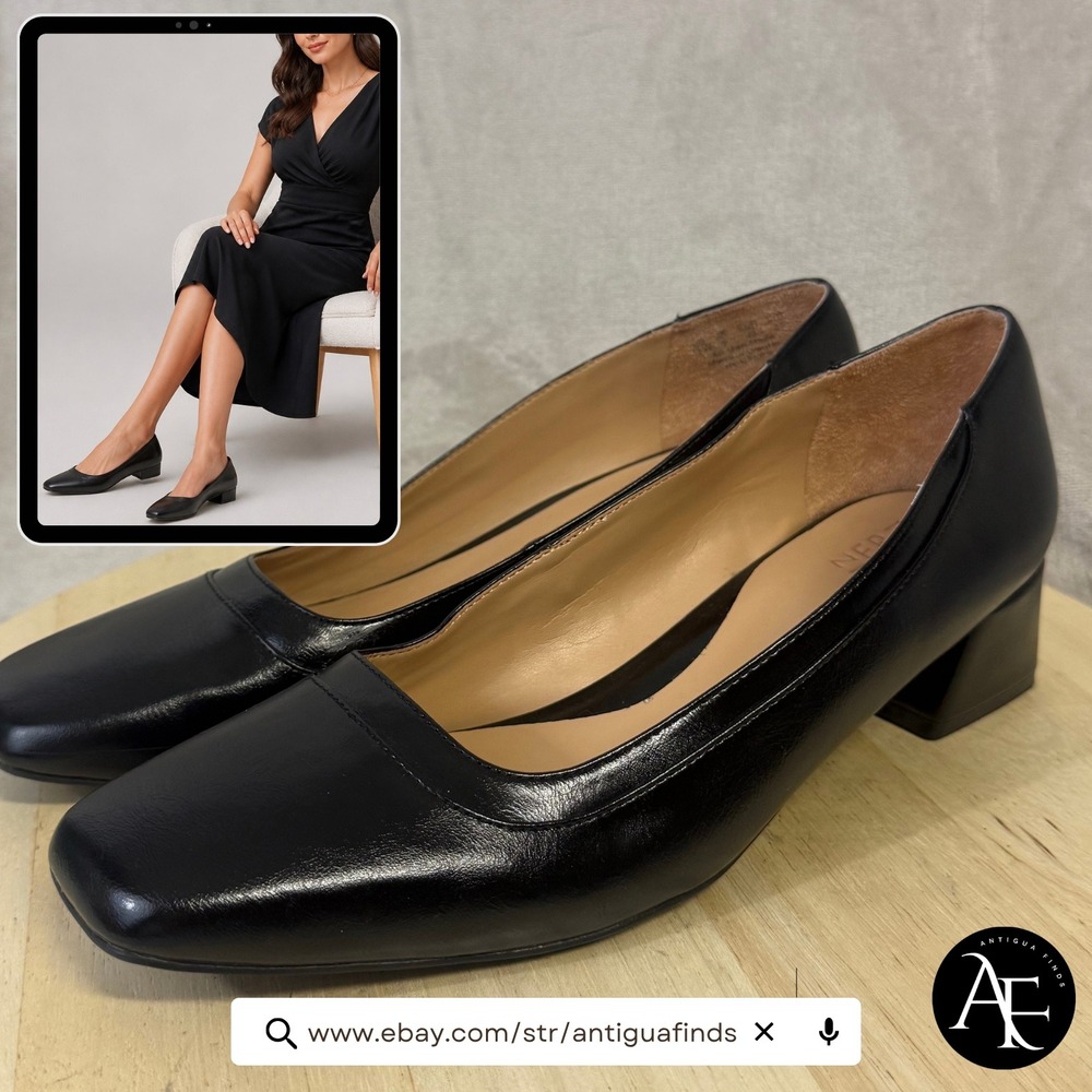 Naturalizer Huntley Black Block Heel Square Toe Pumps Womens 11W